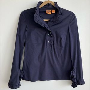Tory Burch Navy Ruffled Blouse